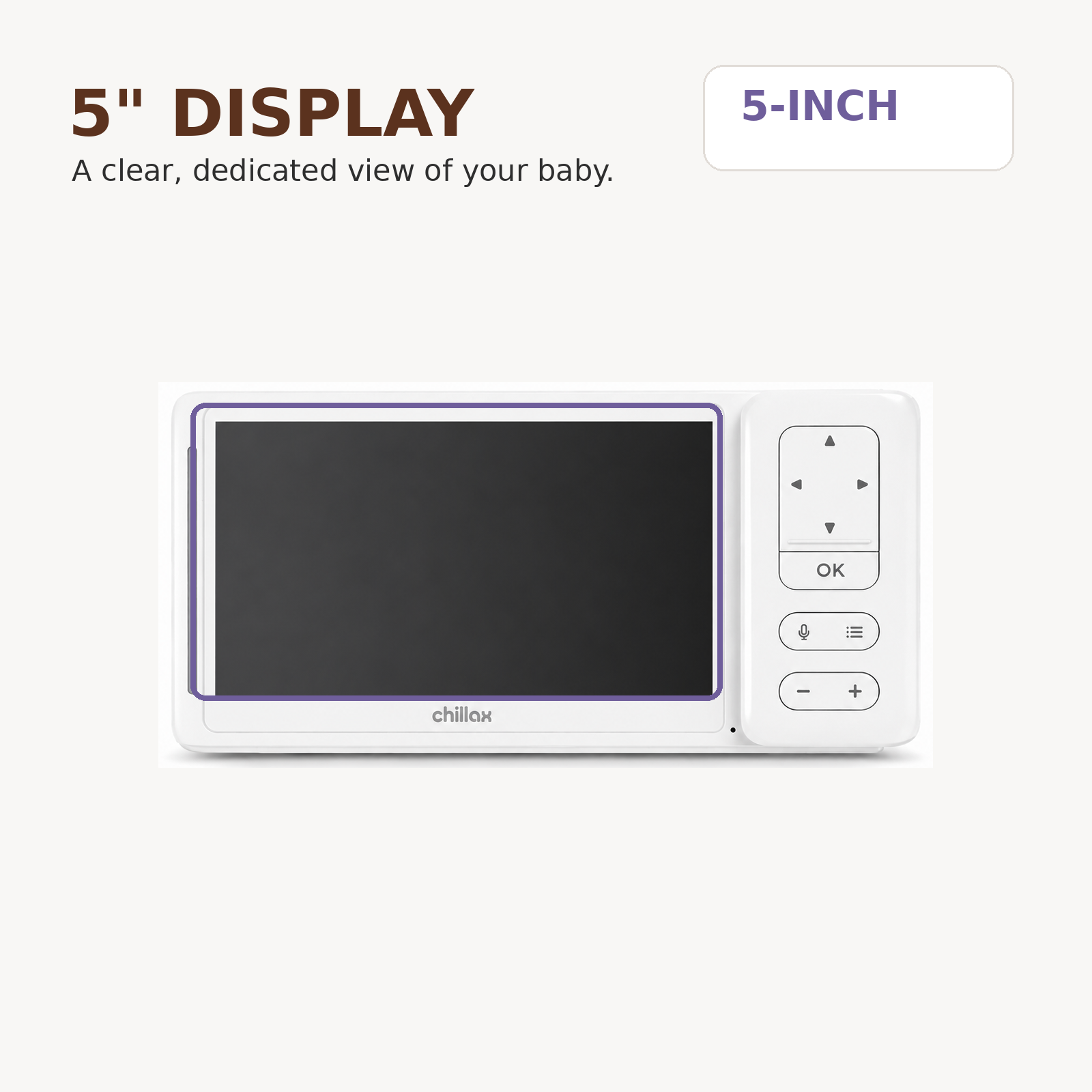 CHILLAX DM685PU Parent Unit Only for DM685 Baby Monitor – 5" 720p Display, Two-Way Talk, Physical Controls – Replacement Handheld Monitor, Camera Not Included