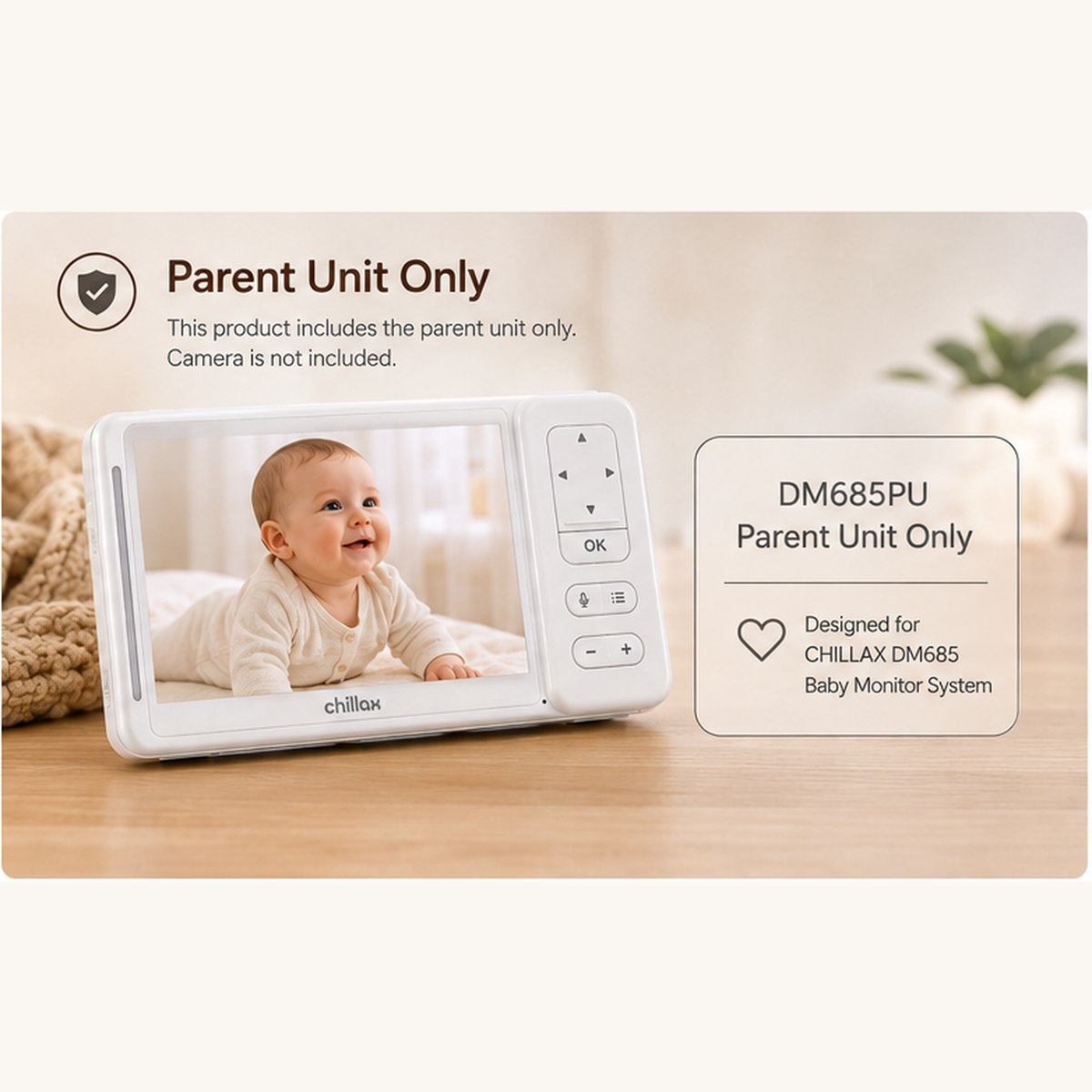 CHILLAX DM685PU Parent Unit Only for DM685 Baby Monitor – 5" 720p Display, Two-Way Talk, Physical Controls – Replacement Handheld Monitor, Camera Not Included