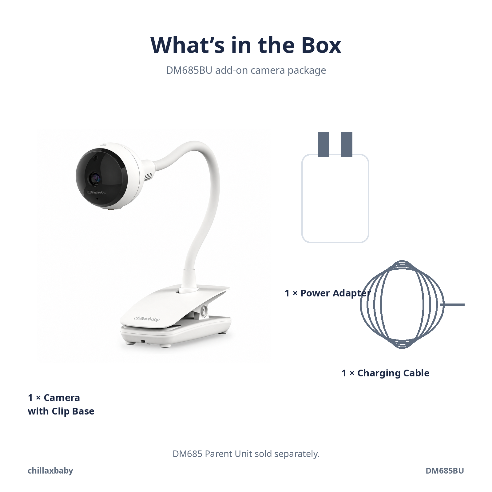 CHILLAX DM685BU Add-On Camera for DM685 Baby Monitor, 1080P HD Flexible Gooseneck Camera, Supports Up to 4 Cameras, Scan View, No Split Screen, Parent Unit Sold Separately